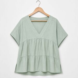 New Gigio S 4 6 8 Pastel Mint Green Textured Cotton Tiered Top OVERSIZED